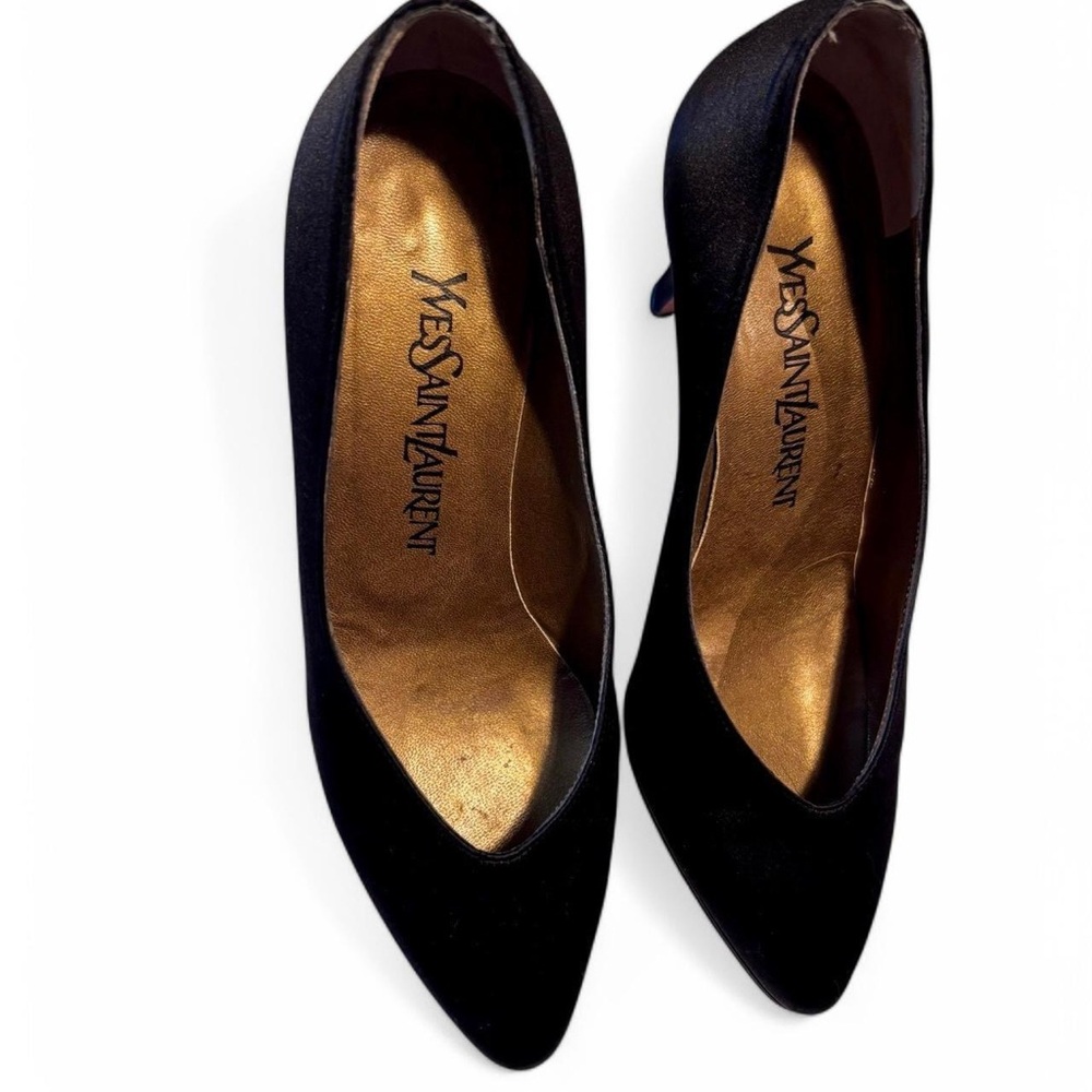 Vintage 80s YVES SAINT LAURENT black satin heels in a size 7